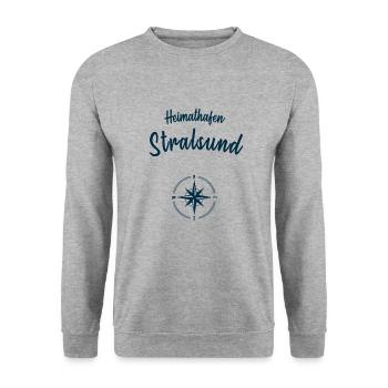 Heimathafen Stralsund Ostsee Küste Segeln Meer - Unisex Pullover - Weißgrau meliert - Vorne - Alina (178cm) & Michal (187cm)
