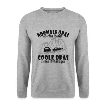 Ferien Urlaub Wohnwagen Camping Opa - Unisex Pullover - Weißgrau meliert - Vorne - Alina (178cm) & Michal (187cm)
