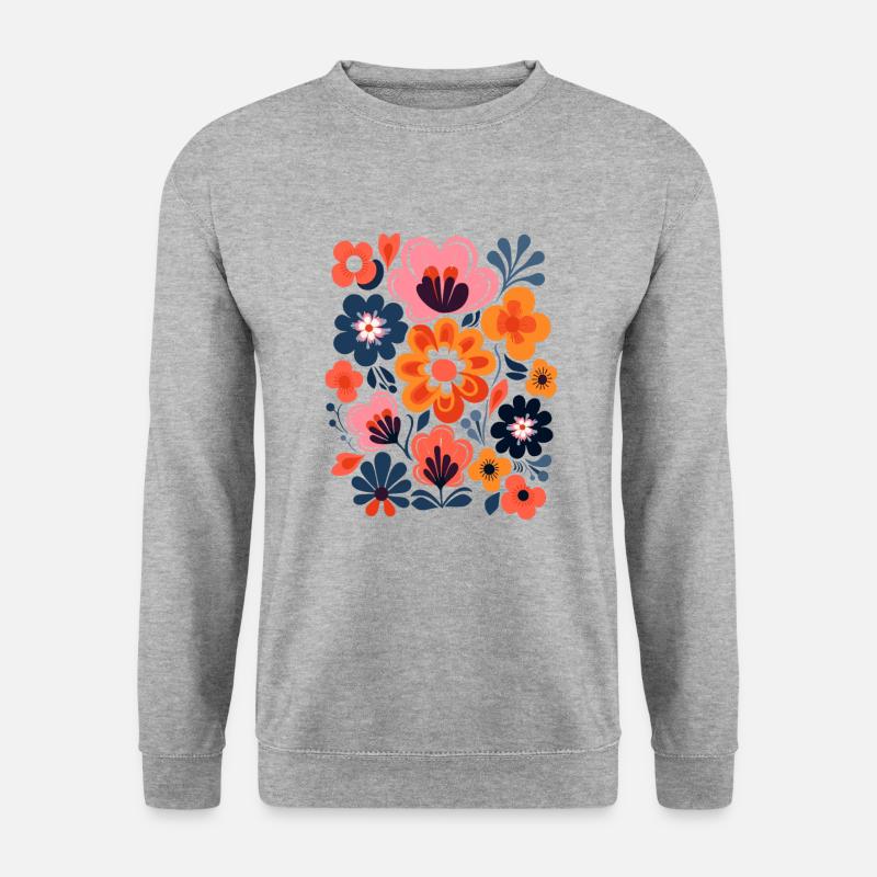 Blossom Geometry Tee - Abstract Floral Shirt - Unisex Pullover - Weißgrau meliert