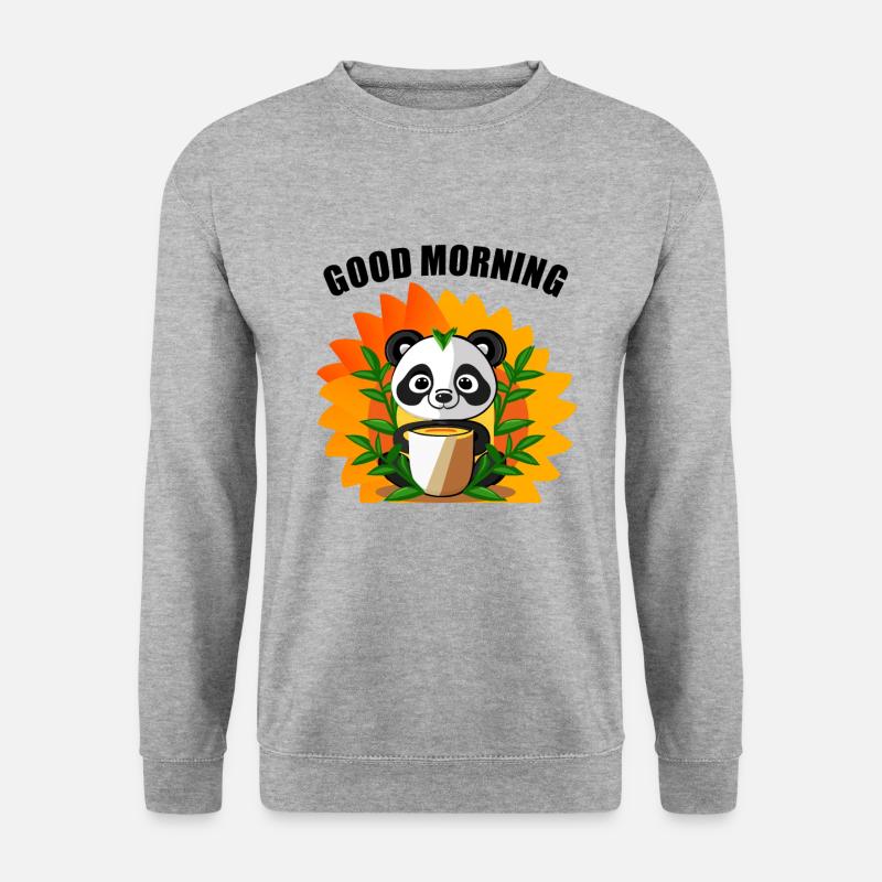 Panda Beim Frühstück - Unisex Pullover - Weißgrau meliert