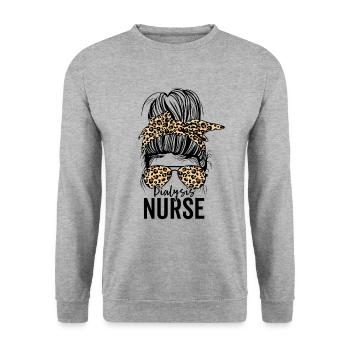 Lustige Dialysekrankenschwester Nephrologie Unordentliches Brötchen - Unisex Pullover - Weißgrau meliert - Vorne - Alina (178cm) & Michal (187cm)