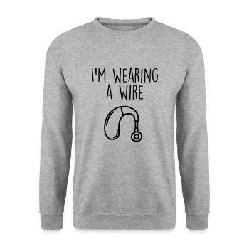 Wearing A Wire Deaf Awareness Funny ASL Sign - Unisex Sweatshirt - salt & pepper - Front - Alina (178cm) & Michal (187cm)