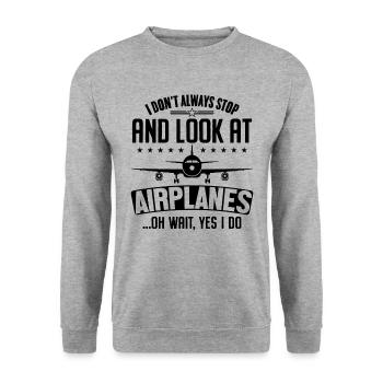 Ich halte nicht immer an und schaue mir Flugzeuge komisch an - Unisex Pullover - Weißgrau meliert - Vorne - Alina (178cm) & Michal (187cm)