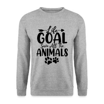 Objectif de vie Sauver tous les animaux Drôle Refuge pour animaux de compagnie - Sweat-shirt Unisexe - gris chiné - Devant - Alina (178cm) & Michal (187cm)