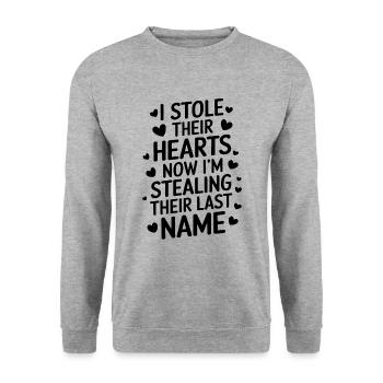J’ai volé leurs cœurs maintenant je vole leur dernier - Sweat-shirt Unisexe - gris chiné - Devant - Alina (178cm) & Michal (187cm)
