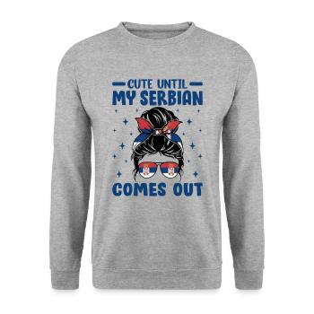 Niedlich, bis mein Serbisch herauskommt Unordentliches Brötchen Serbisch - Unisex Pullover - Weißgrau meliert - Vorne - Alina (178cm) & Michal (187cm)