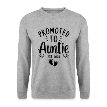 Befördert zur Tante 2025 Schwangerschaftsankündigung - Unisex Pullover - Weißgrau meliert - Vorne - Alina (178cm) & Michal (187cm)