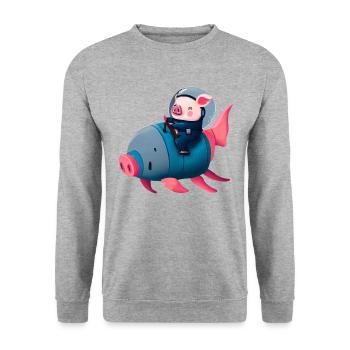 Pig Astronaut on Pig Rocket - Unisex Sweatshirt - salt & pepper - Front - Alina (178cm) & Michal (187cm)
