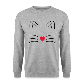 Katze - Unisex Pullover - Weißgrau meliert - Vorne - Alina (178cm) & Michal (187cm)