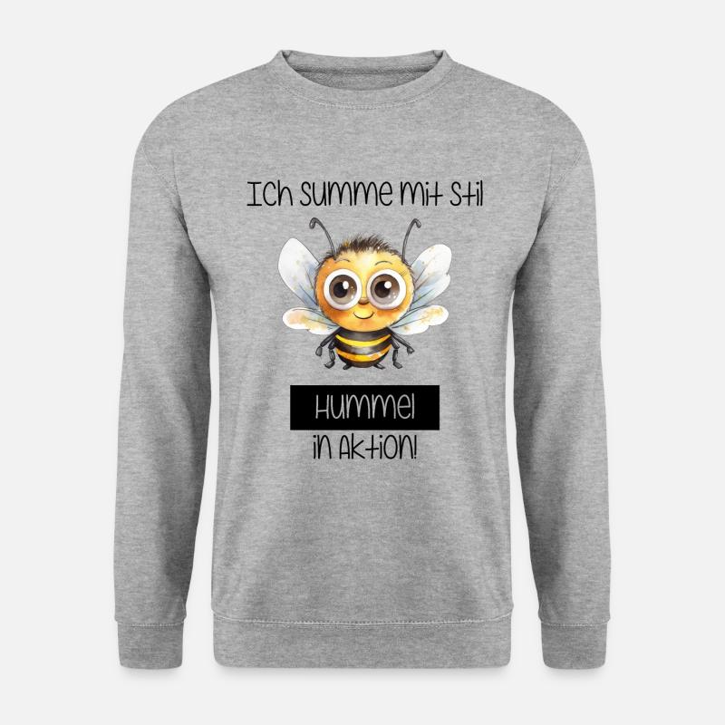 Ich summe mit Stil - Hummel in Aktion - Unisex Pullover - Weißgrau meliert