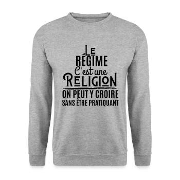 Le régime c'est une religion on peut y croire - Sweat-shirt Unisexe - gris chiné - Devant - Alina (178cm) & Michal (187cm)