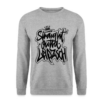 Straight Outta Leipzsch - Vektor schwarz - Unisex Pullover - Weißgrau meliert - Vorne - Alina (178cm) & Michal (187cm)