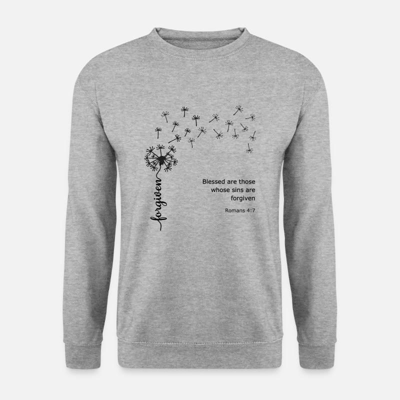 Vergebener Löwenzahn Christliches Design Römer 4:7 - Unisex Pullover - Weißgrau meliert