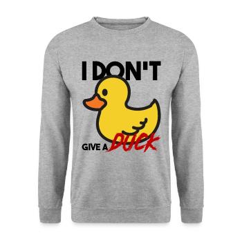 Ente Quietscheente Don't Give A Duck Rebell Lustig - Unisex Pullover - Weißgrau meliert - Vorne - Alina (178cm) & Michal (187cm)