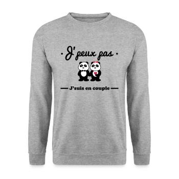 J'peux pas j'suis en couple, amour , panda - Sweat-shirt Unisexe - gris chiné - Devant - Alina (178cm) & Michal (187cm)