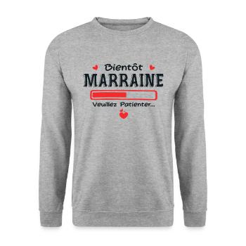 Bientôt marraine - Humour Marraine Future Marraine - Sweat-shirt Unisexe - gris chiné - Devant - Alina (178cm) & Michal (187cm)