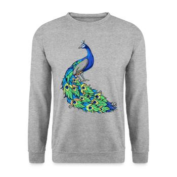 Pfau Pfauenfeder Feder Vogel - Unisex Pullover - Weißgrau meliert - Vorne - Alina (178cm) & Michal (187cm)