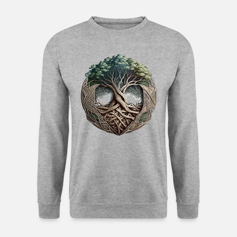 Nordischer heiliger Baum des Lebens Yggdrasil - Unisex Pullover - Weißgrau meliert
