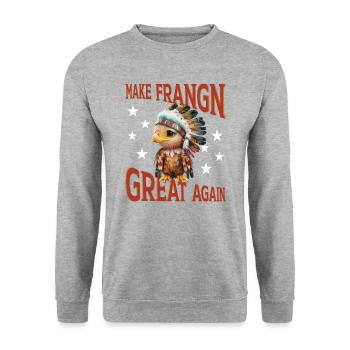 Make Frangn great again - Unisex Pullover - Weißgrau meliert - Vorne - Alina (178cm) & Michal (187cm)
