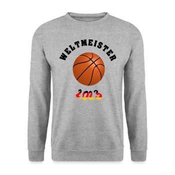 Deutschland Basketball Weltmeister 2023 - Unisex Pullover - Weißgrau meliert - Vorne - Alina (178cm) & Michal (187cm)