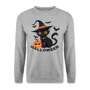 Hexe Katze: Magisch! Katze Hexe Halloween - Unisex Pullover - Weißgrau meliert - Vorne - Alina (178cm) & Michal (187cm)
