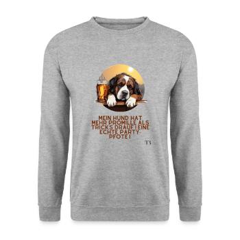 Mein Hund, die Partypfote ! - Unisex Pullover - Weißgrau meliert - Vorne - Alina (178cm) & Michal (187cm)