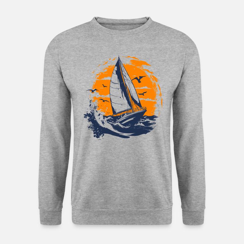 Segelboot Motiv - Unisex Pullover - Weißgrau meliert