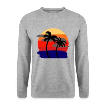 Sun and Palms | NEW RETRO DESIGN - Unisex Pullover - Weißgrau meliert - Vorne - Alina (178cm) & Michal (187cm)