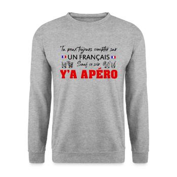 Ya apéro - Sweat-shirt Unisexe - gris chiné - Devant - Alina (178cm) & Michal (187cm)