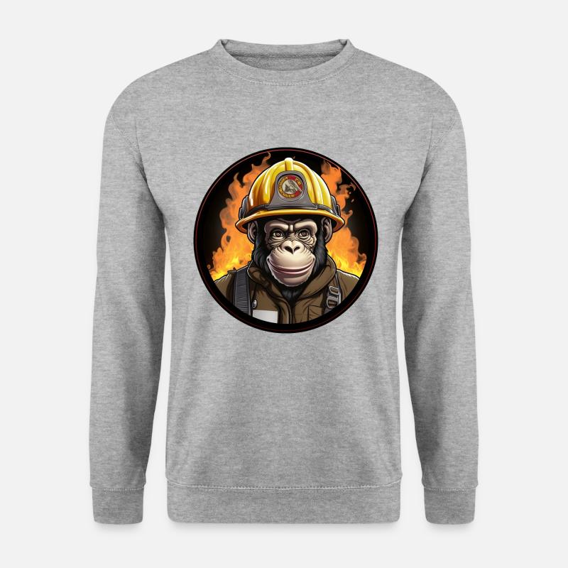 Schimpansen Feuerwehr - Unisex Pullover - Weißgrau meliert