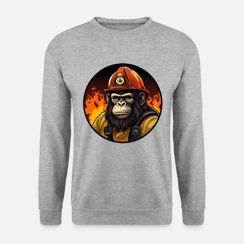 Feuerwehr Affe - Unisex Pullover - Weißgrau meliert