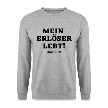 Mein Erlöser lebt! Jesus Bibel Gott Geschenkidee - Unisex Pullover - Weißgrau meliert - Vorne - Alina (178cm) & Michal (187cm)
