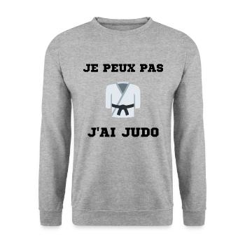 Je peux pas j'ai Judo Judoka Ceinture Noir - Sweat-shirt Unisexe - gris chiné - Devant - Alina (178cm) & Michal (187cm)