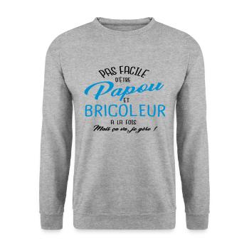 Papou et bricoleur - Sweat-shirt Unisexe - gris chiné - Devant - Alina (178cm) & Michal (187cm)