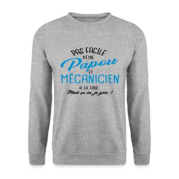Papou et mécanicien - Sweat-shirt Unisexe - gris chiné - Devant - Alina (178cm) & Michal (187cm)