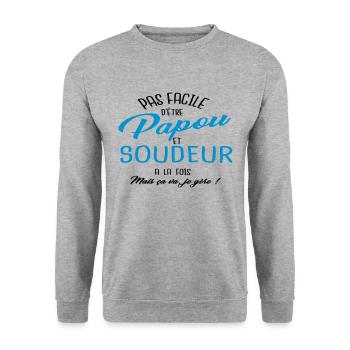 Papou et soudeur - Sweat-shirt Unisexe - gris chiné - Devant - Alina (178cm) & Michal (187cm)