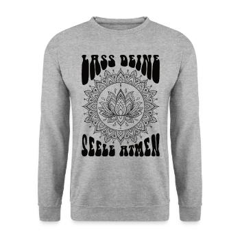 lass deine Seele atmen Geschenk - Unisex Pullover - Weißgrau meliert - Vorne - Alina (178cm) & Michal (187cm)