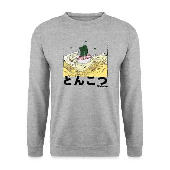 Tonkotsu Oishatsu - The Great Wave of Ramen! - Unisex Sweatshirt - salt & pepper - Front - Alina (178cm) & Michal (187cm)