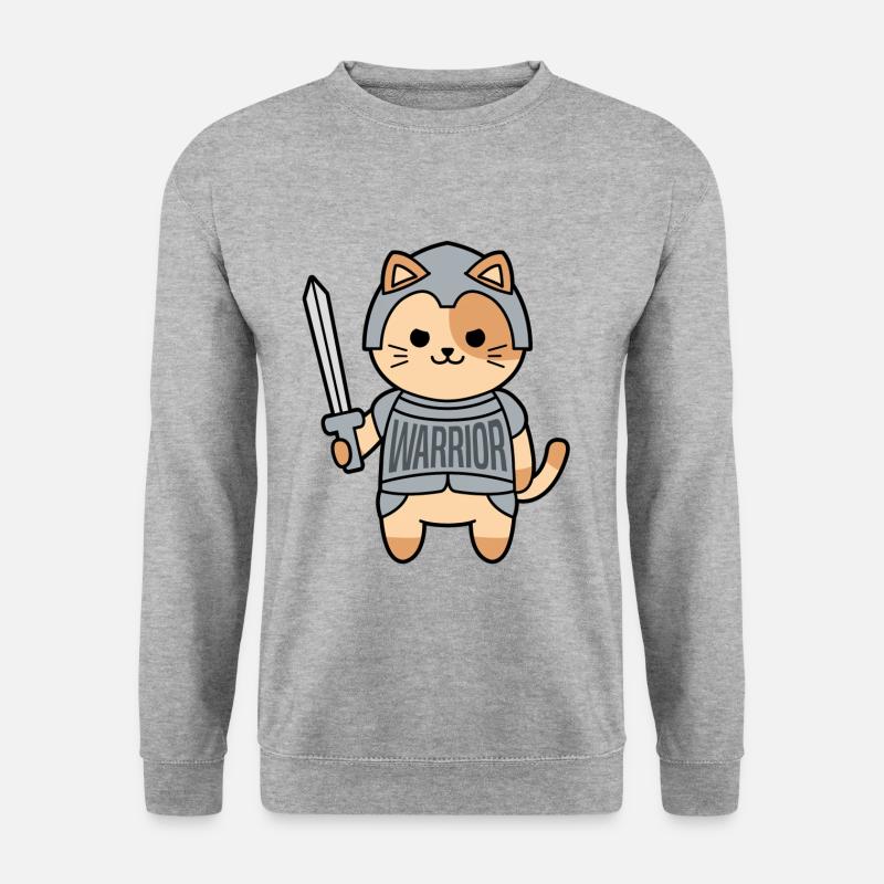 WARRIOR Katze - Unisex Pullover - Weißgrau meliert