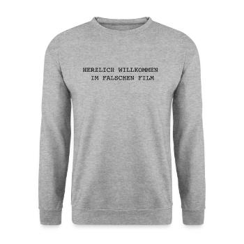 Willkommen Im Falschen Film Geschenk Idee - Unisex Pullover - Weißgrau meliert - Vorne - Alina (178cm) & Michal (187cm)