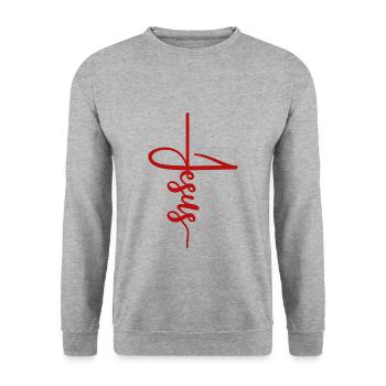 Jesus Christ - Unisex Sweatshirt - salt & pepper - Front - Alina (178cm) & Michal (187cm)