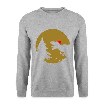 Noël Dino | Tyrannosaurus Rex avec arbre de Noël - Sweat-shirt Unisexe - gris chiné - Devant - Alina (178cm) & Michal (187cm)