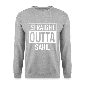 Straight OUTTA Sahil - Unisex Pullover - Weißgrau meliert - Vorne - Alina (178cm) & Michal (187cm)