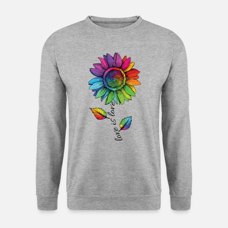Love is Love LGBTQ Regenbogen Sonnenblume Blume - Unisex Pullover - Weißgrau meliert