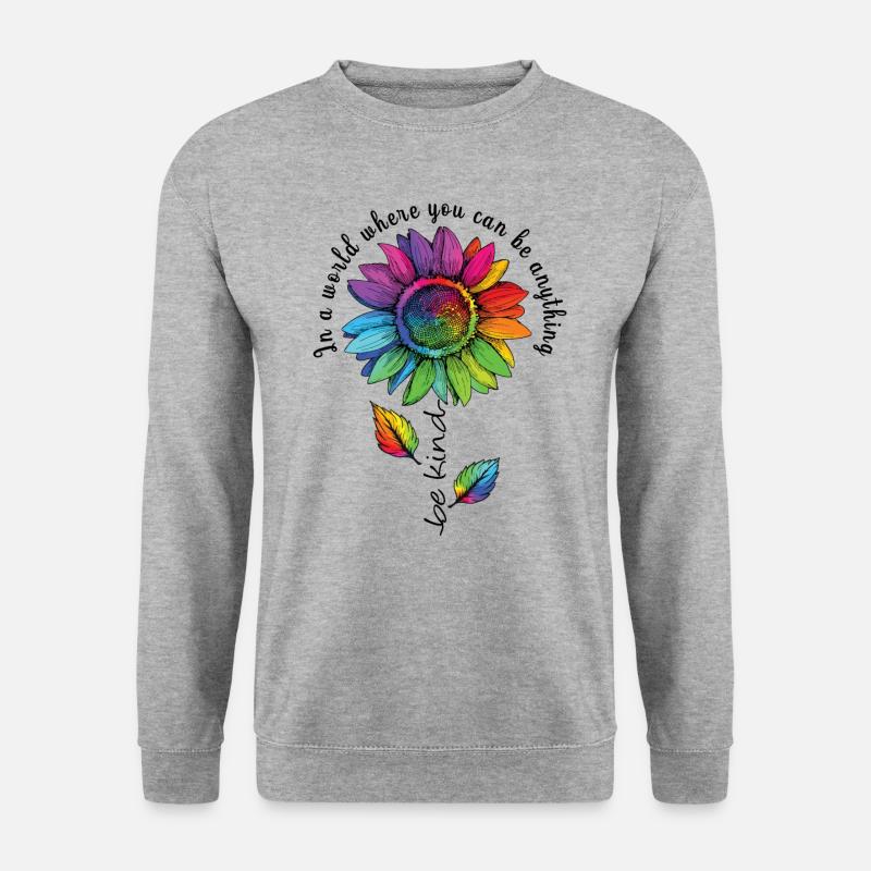 Be Kind LGBTQ Regenbogen Sonnenblume Blume CSD - Unisex Pullover - Weißgrau meliert