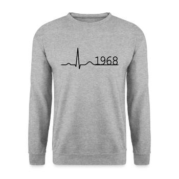 Heartbeat Minimal Birthday Vintage 1968 Line - Unisex Sweatshirt - salt & pepper - Front - Alina (178cm) & Michal (187cm)