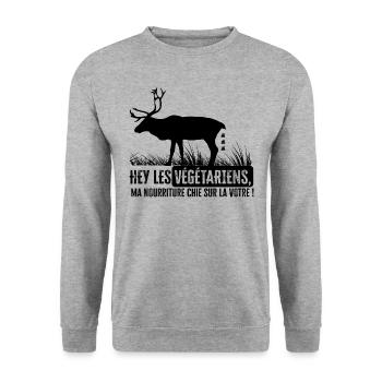 Chasse humour noir beauf chasseur végétarien - Sweat-shirt Unisexe - gris chiné - Devant - Alina (178cm) & Michal (187cm)