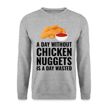 Chicken Nuggets Fast Food Lustiger Spruch - Unisex Pullover - Weißgrau meliert - Vorne - Alina (178cm) & Michal (187cm)