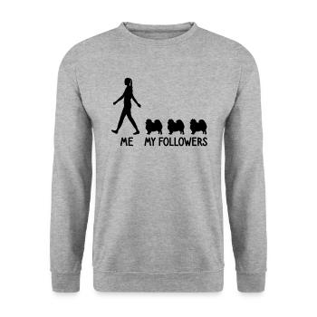 Ich Meine Follower Spitz Pomeranian Hunde Züchter - Unisex Pullover - Weißgrau meliert - Vorne - Alina (178cm) & Michal (187cm)
