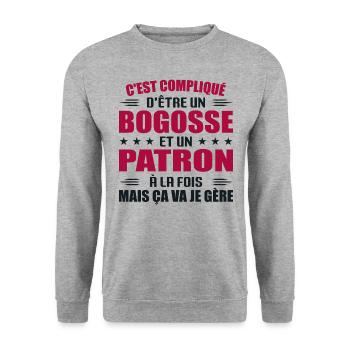 Compliqué D'être Un Bogosse et Un Patron - Sweat-shirt Unisexe - gris chiné - Devant - Alina (178cm) & Michal (187cm)